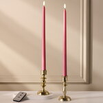 Столовая светодиодная свеча с имитацией пламени Романс 38 см розовая, 2 шт с пультом, таймер, на батарейках