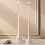 Столовая светодиодная свеча с имитацией пламени Романс 38 см светло-розовая, 2 шт с пультом, таймер, на батарейках