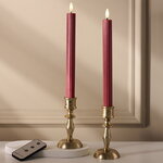 Столовая светодиодная свеча с имитацией пламени Линдос 25 см бордовая, 2 шт с пультом, таймер, на батарейках