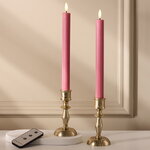 Столовая светодиодная свеча с имитацией пламени Линдос 25 см розовая, 2 шт с пультом, таймер, на батарейках