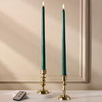 Столовая светодиодная свеча с имитацией пламени Романс 38 см темно-зеленая, 2 шт с пультом, таймер, на батарейках