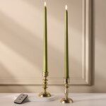 Столовая светодиодная свеча с имитацией пламени Романс 38 см оливковая, 2 шт с пультом, таймер, на батарейках