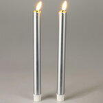 Столовая светодиодная свеча с имитацией пламени Sunrise 25 см серебряная, 2 шт с пультом, таймер, на батарейках