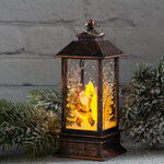 Новогодний фонарик со свечой Сказки зимнего Леса 13 см винтажно-медный