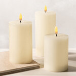 Набор светодиодных восковых свечей Рустик 10-15 см слоновая кость, мерцающее пламя, 3 шт, на батарейках, таймер