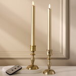 Столовая светодиодная свеча Гервен 25 см золотая, 2 шт с пультом, на батарейках