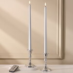 Столовая светодиодная свеча Абингтон 38 см серебряная, 2 шт с пультом, таймер, на батарейках