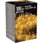 Светодиодная гирлянда на батарейках Капельки Фейерверк 1 м, 100 теплых белых мини LED ламп, серебряная проволока, IP20