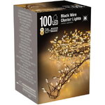 Светодиодная гирлянда на батарейках Капельки Фейерверк 1 м, 100 теплых/экстра теплых белых мини LED ламп, черная проволока, IP20