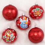Набор стеклянных елочных шаров Рождественский 6 см, 5 шт, красный