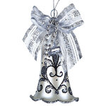 Стеклянная елочная игрушка Колокольчик Серебристый 8.5 см, подвеска