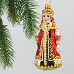 Стеклянная елочная игрушка Фольклор 9.5 см красная, подвеска