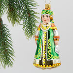 Стеклянная елочная игрушка Фольклор 9.5 см зеленая, подвеска