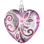 Стеклянная елочная игрушка Сердечко Изящное 7 см, фуксия