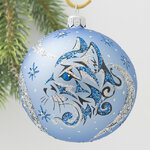 Стеклянный елочный шар Зодиак - Звездный Кот Альбус 85 мм голубой