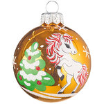 Стеклянный елочный шар Зодиак - Лошадка Алиса 6 см золотой