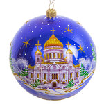 Стеклянный елочный шар Русь 11 см синий