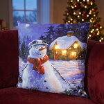 Новогодняя подушка с лампочками Arctic Story: Happy Snowman 45*45 см, на батарейках