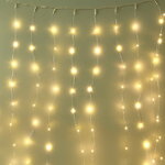 Гирлянда штора Капельки Росы 95*95 см, 100 теплых белых мини LED ламп с голубым мерцанием, серебряная проволока, IP20