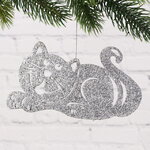 Деревянная елочная игрушка Кот Маркиз 15 см серебряный