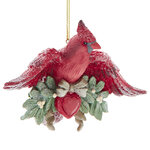Елочная игрушка Птичка Руж Кардинал на Омеловой ветви 11 см