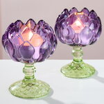 Стеклянный подсвечник-бокал Артишок 11 см сиреневый