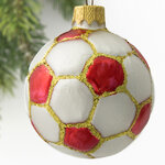 Стеклянная елочная игрушка Футбольный мяч - Red Edition 7 см, подвеска