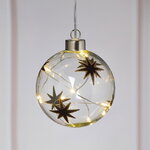 Светящийся елочный шар Ivory Star 10 см, 10 теплых белых LED ламп, на батарейках