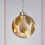 Светящийся елочный шар Amber Leaf 10 см, 10 теплых белых LED ламп, на батарейках