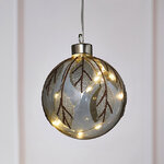 Светящийся елочный шар Smoke Leaf 10 см, 10 теплых белых LED ламп, на батарейках