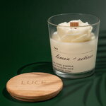 Декоративная ароматическая свеча Luce Rosa: Лимон + Ветивер, 30 часов горения