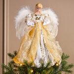 Верхушка на елку Ангел - Хранитель с золотистой лентой 30 см