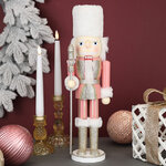 Новогодняя фигура Бравый Щелкунчик в розовом камзоле 38 см