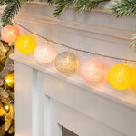 Светодиодная гирлянда на батарейках Шарики 1.35 м, 10 разноцветных ламп с теплыми белыми LED, прозрачный ПВХ, IP20