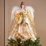 Верхушка на елку Ангел Шарлиз в платье с золотыми лентами 43 см