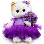 Мягкая игрушка Кошечка Лили Baby в лиловом платье и с букетом 20 см