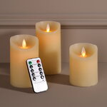 Набор восковых светодиодных свечей с имитацией пламени Шанти 11-15 см, 3 шт, с пультом, кремовые, на батарейках