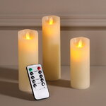 Набор свечей с имитацией пламени Шанти 12-17 см, 3 шт, с пультом управления, кремовые, восковые