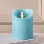 Светодиодная свеча с имитацией пламени 10 см, голубая восковая, батарейка