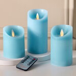 Набор свечей с имитацией пламени Ленорра Шанти 10-15 см, 3 шт, небесно-голубые, с пультом управления