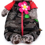 Одежда для Кота Басика 30 см - Комбинезон на молнии серый с ярко-розовым цветком из фетра