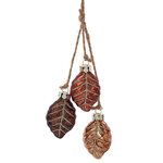 Стеклянная елочная игрушка Подвеска Листья Вяза - Foret Enchantee 19 см