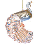 Стеклянная елочная игрушка Жемчужный Павлин - 14 см